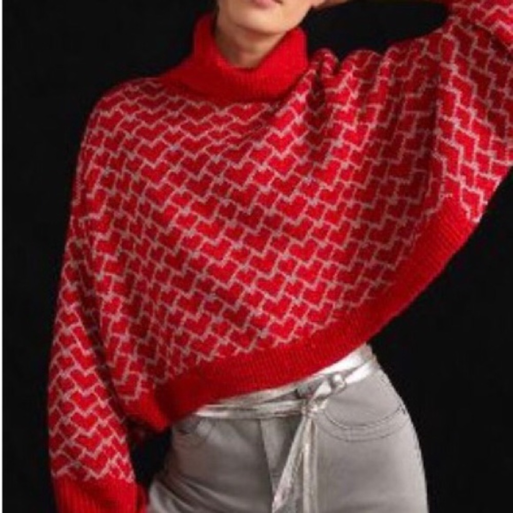 Anthropologie Shimmer Hearts Turtleneck Sweater